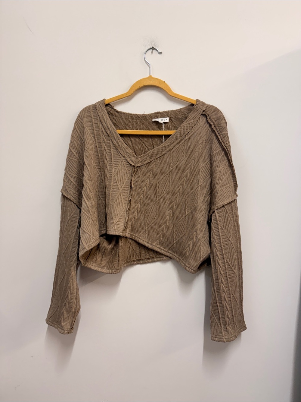 Cropped V-Neck Knit Sweater Top - Taupe